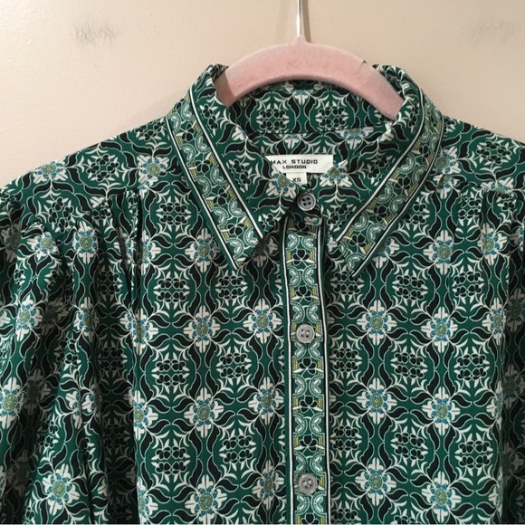 MAX STUDIO Womens Xs Green Shirt Dress Printed Cottagecore Flowy Boho Summer NEW - Picture 5 of 6